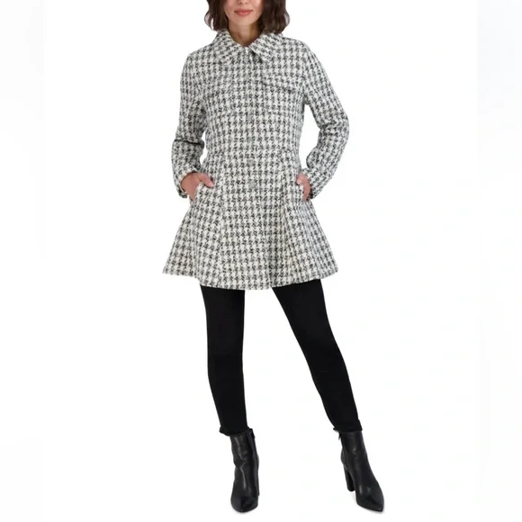 NWOT LAUNDRY BY SHELLI SEGAL WOMEN’S SINGLE-BREASTED SKIRTED TWEED COAT. - Picture 3 of 16